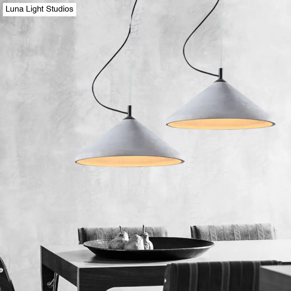 Industrial Cement Cone Dining Ceiling Light - 1-Light Grey Pendant Lamp