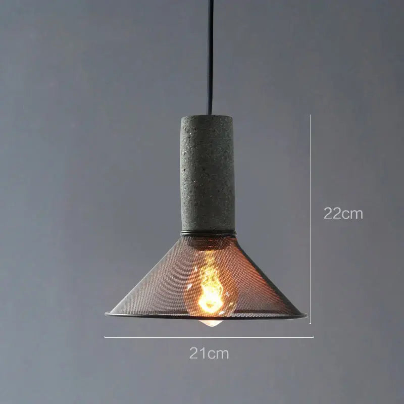 Industrial cement metal pendant light with gray concrete cylinder and metal mesh shade for dining room decorbites industrial cement