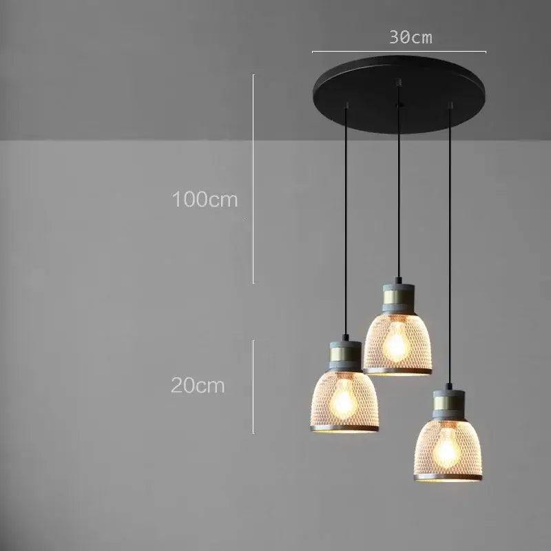 Black circular industrial cement metal pendant light with three mesh shade hanging lights for dining room decorbites industrial cement