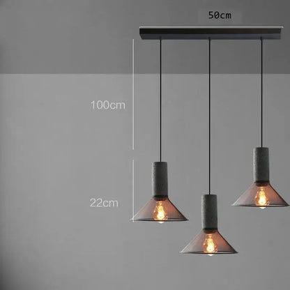 Industrial cement metal pendant light with three copper-toned glass shades and concrete fixtures for dining room decorbites industrial cement