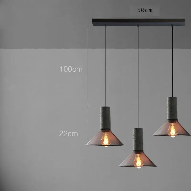 Industrial cement metal pendant light with three copper-toned glass shades and concrete fixtures for dining room decorbites industrial cement