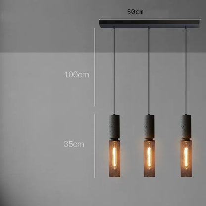 Industrial cement metal pendant light with matte black concrete bar and mesh shades for dining room decorbites industrial cement