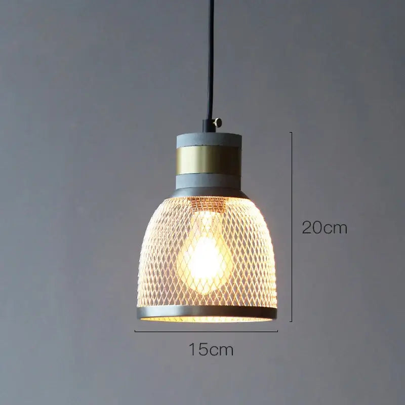 Industrial cement metal pendant light with woven metal mesh shade brass and matte gray accents for dining room decorbites industrial cement