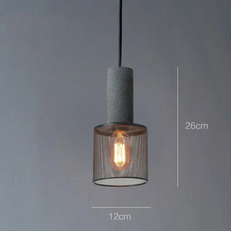 Industrial cement metal pendant light with textured gray concrete top and mesh shade for dining room decorbites industrial cement