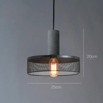 Industrial cement metal pendant light with textured gray concrete cylinder and black mesh shade for dining room decorbites industrial cement