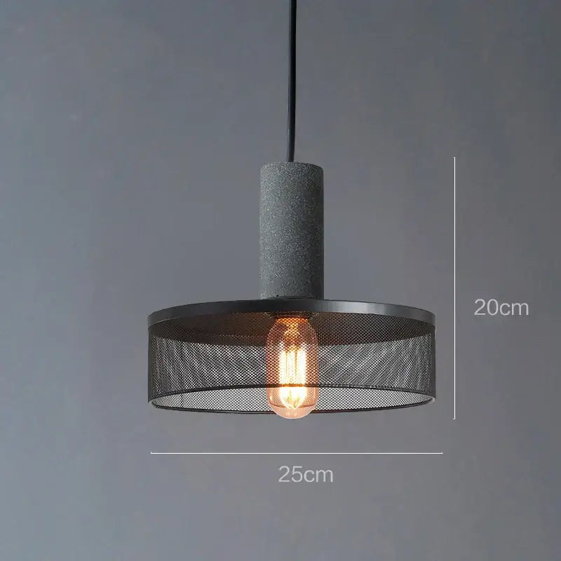 Industrial cement metal pendant light with textured gray concrete cylinder and black mesh shade for dining room decorbites industrial cement