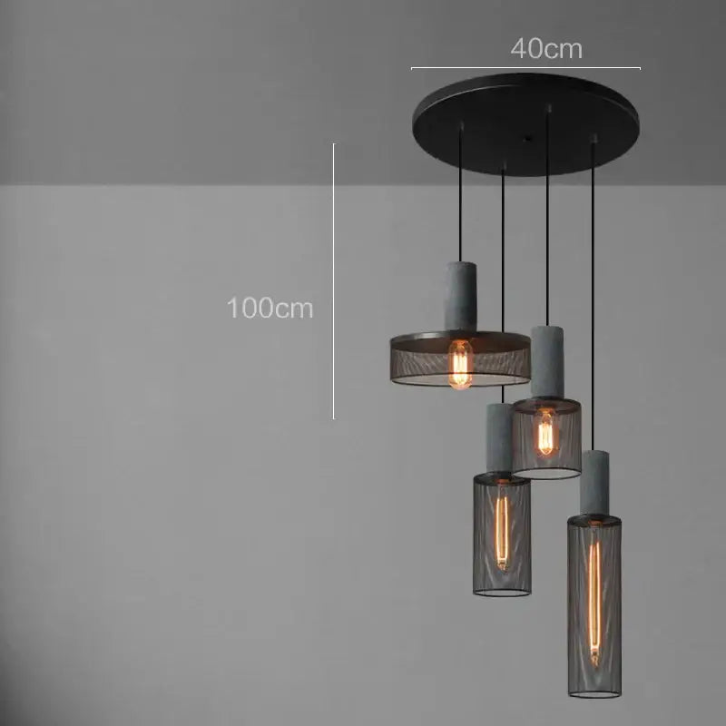 Industrial cement metal pendant light with black circular mount and four dark mesh mesh shades for dining room decorbites industrial cement pendant light