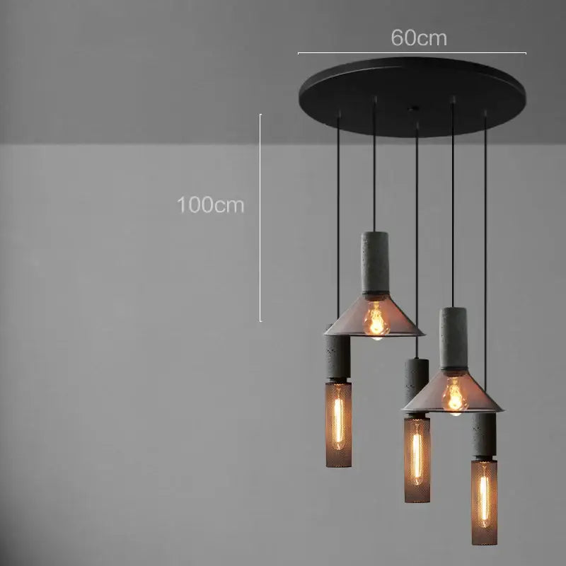 Industrial cement metal pendant light with black concrete and metal elements featuring five amber glass edison bulbs for dining room decorbites industrial cement pendant light