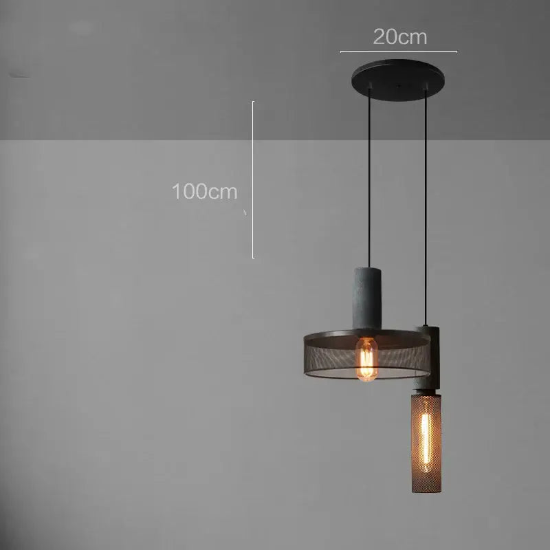 Industrial cement metal pendant light with matte black ceiling mount and dark metal mesh shades for dining room decorbites industrial cement