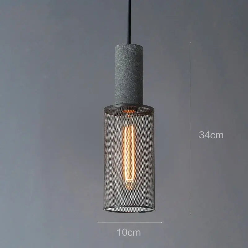 Industrial cement metal pendant light with textured gray concrete top and mesh shade for dining room decorbites industrial cement