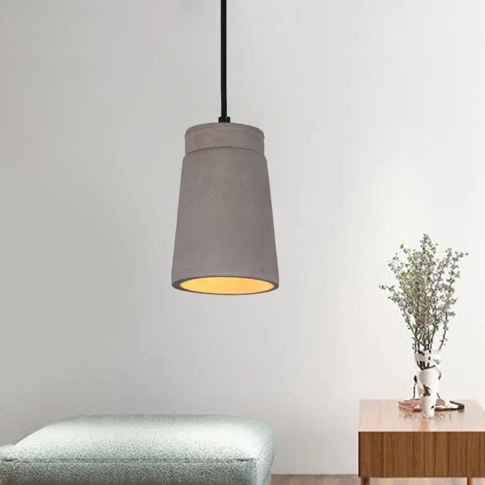 Industrial Cement Pendant Lamp for Bedroom - Grey Cylindrical Ceiling Light with 1 Bulb