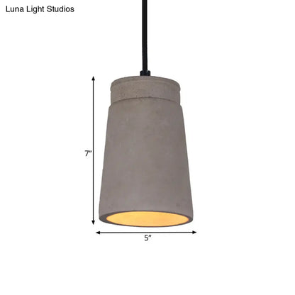 Industrial Cement Pendant Lamp for Bedroom - Grey Cylindrical Ceiling Light with 1 Bulb