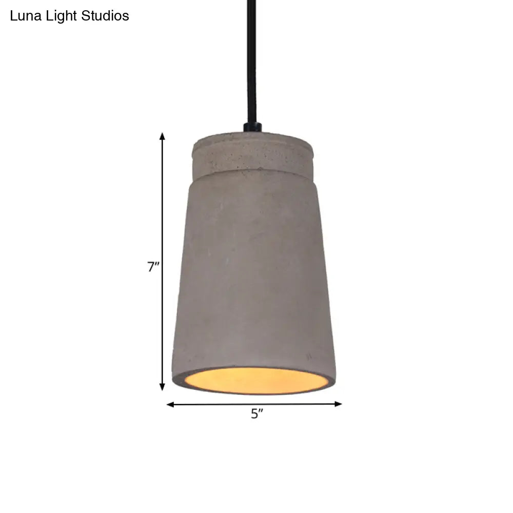 Industrial Cement Pendant Lamp for Bedroom - Grey Cylindrical Ceiling Light with 1 Bulb