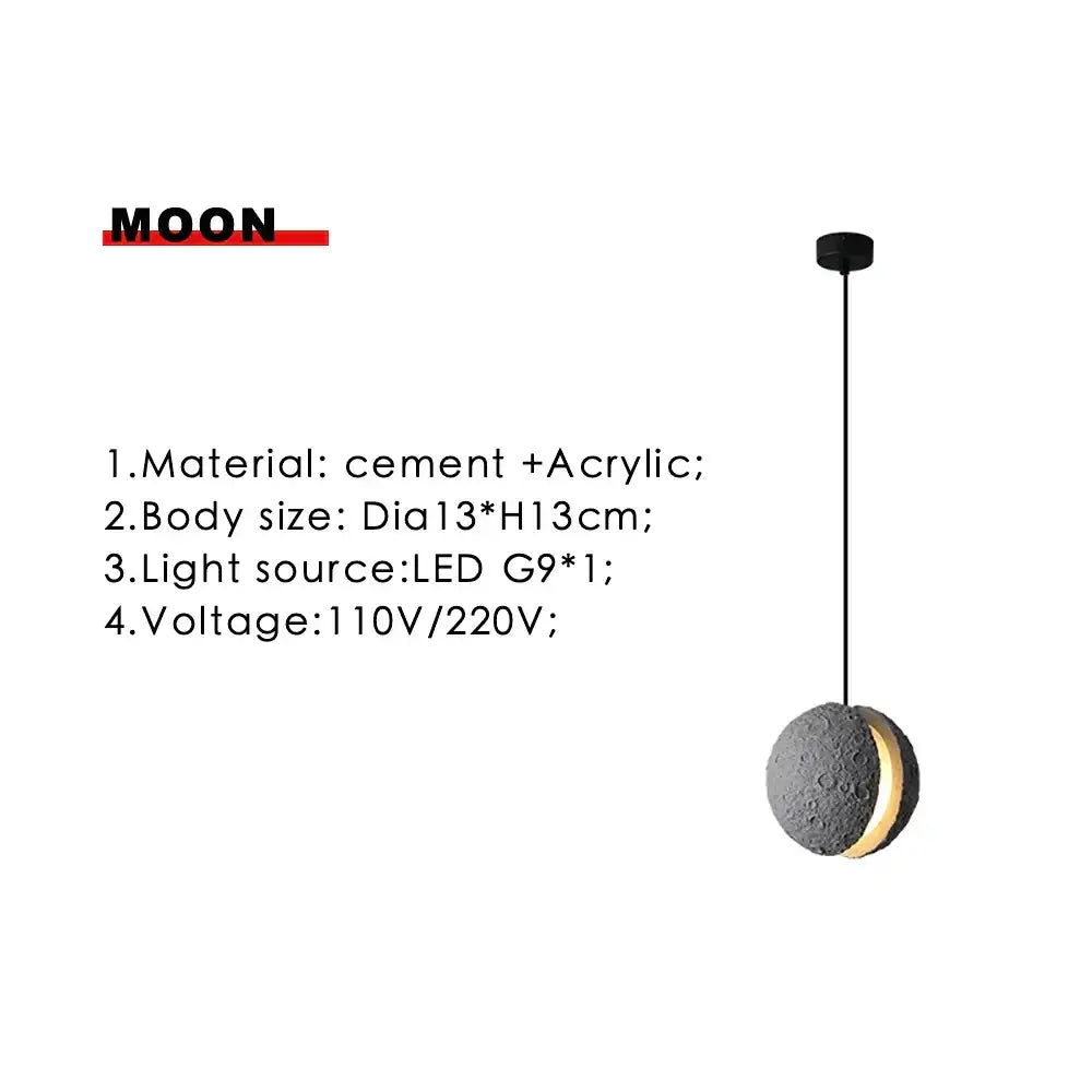 Industrial cement pendant light in gray with a textured moon shape and acrylic crescent glow for dining room decorbites industrial cement