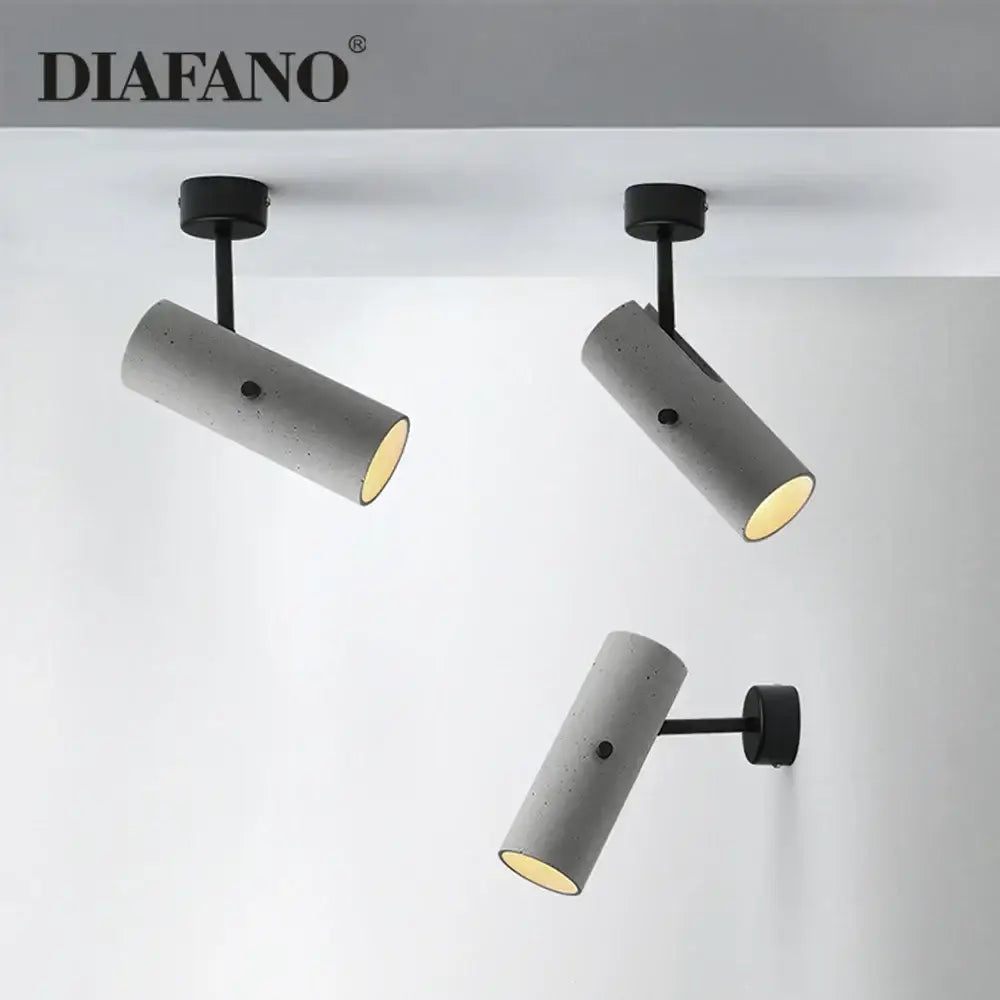 Industrial cement wall lamp with concrete cylindrical track lights and black metal fixtures for living room decorbites industrial cement