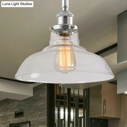 Industrial Chic Clear Glass Barn Pendant with Chrome Finish - Ideal for Restaurants