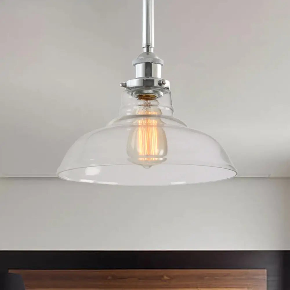 Industrial Chic Clear Glass Barn Pendant with Chrome Finish - Ideal for Restaurants