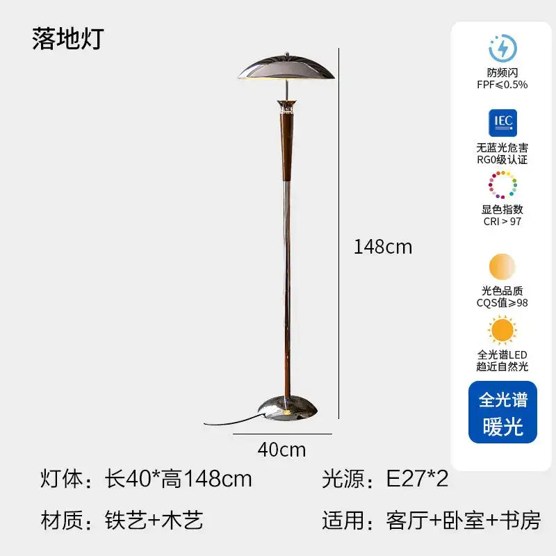 A sleek 148cm decorbites industrial desk lamp with polished chrome finish, wooden accent, and dome-shaped shade
