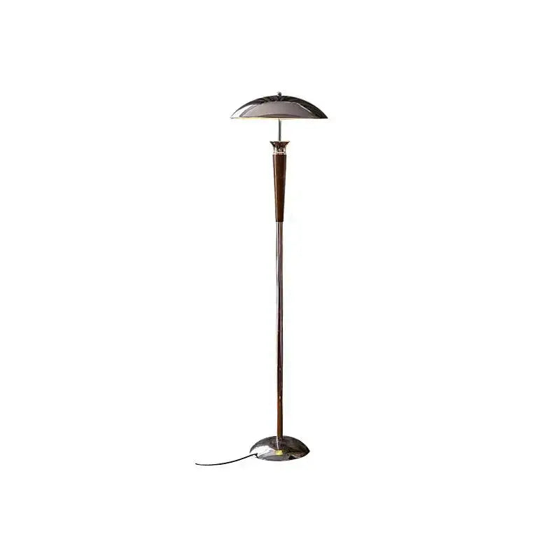 A sleek decorbites industrial desk lamp with polished chrome dome shade and wood accents for living room floor lighting
