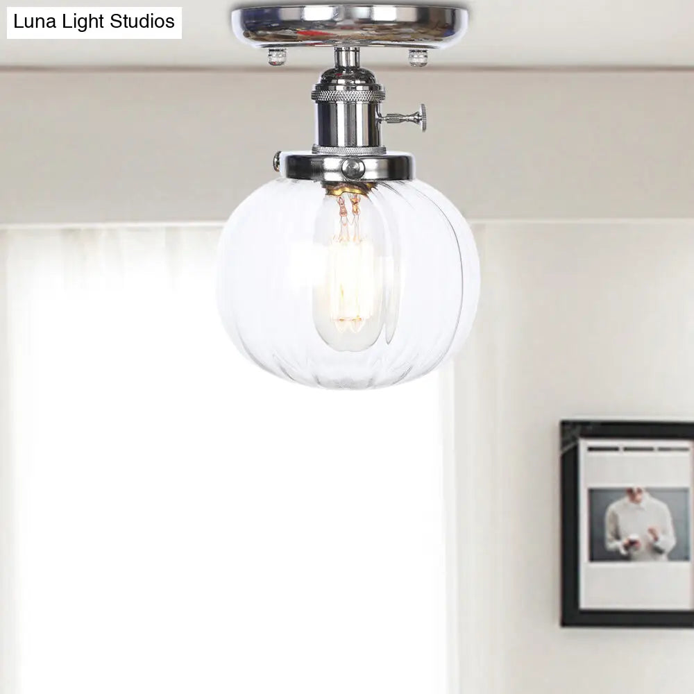 Industrial Chrome Ceiling Mount Light with Clear/Amber Glass Globe for Dining Room