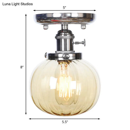 Industrial Chrome Ceiling Mount Light with Clear/Amber Glass Globe for Dining Room