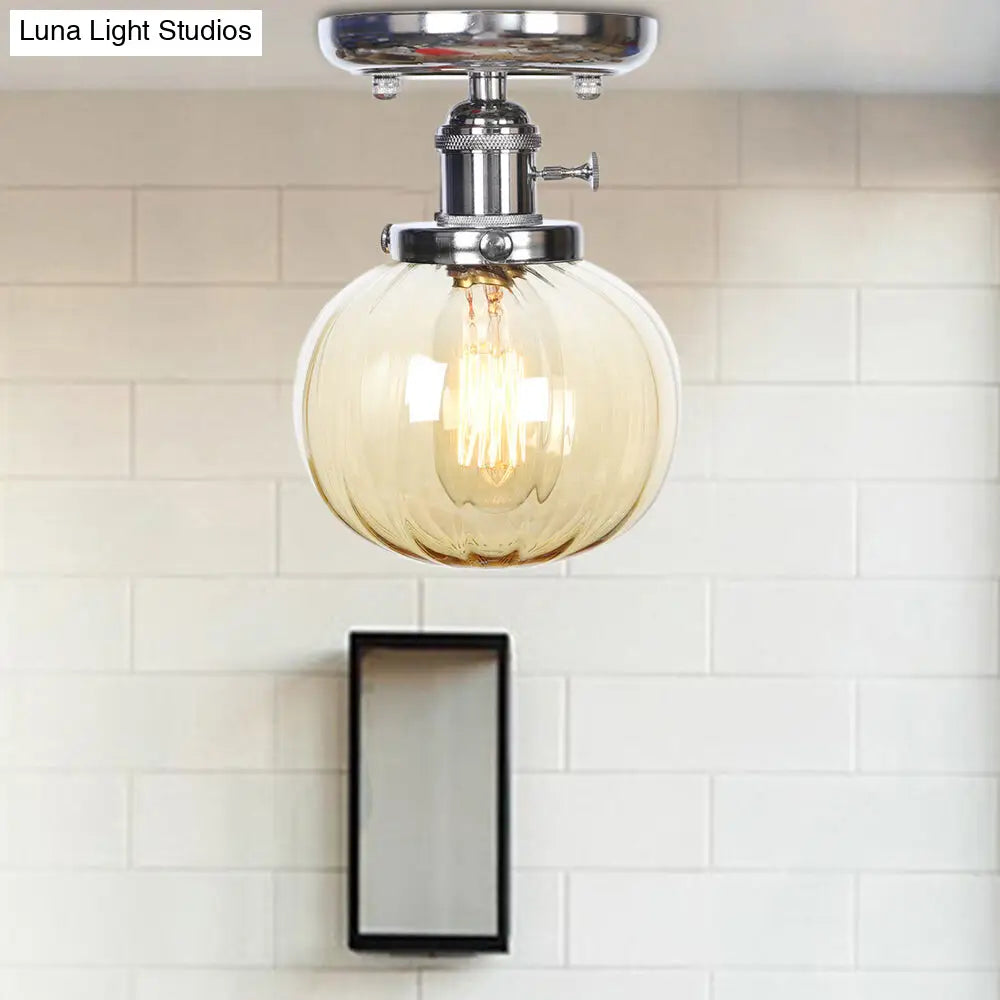 Industrial Chrome Ceiling Mount Light with Clear/Amber Glass Globe for Dining Room