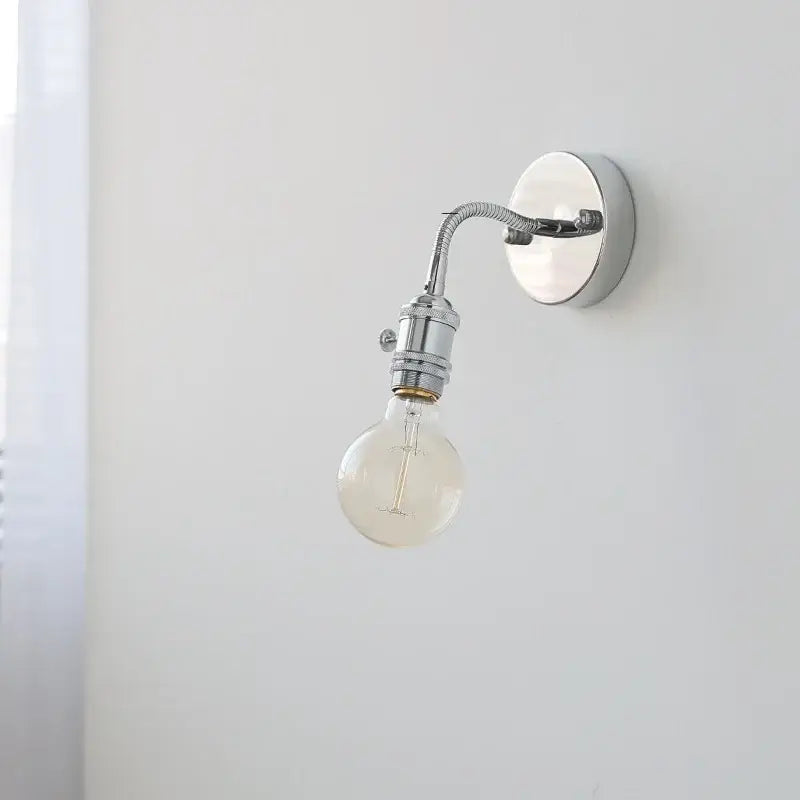 Chrome finished industrial wall lamp sconce with flexible gooseneck arm and exposed edison led wall lamp bulb