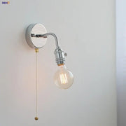 Industrial chrome flexible led wall lamp sconce with gooseneck and exposed Edison bulb for bedroom reading light