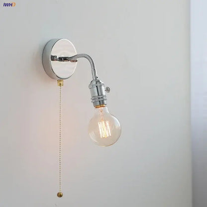 Industrial chrome flexible led wall lamp sconce with gooseneck and exposed Edison bulb for bedroom reading light