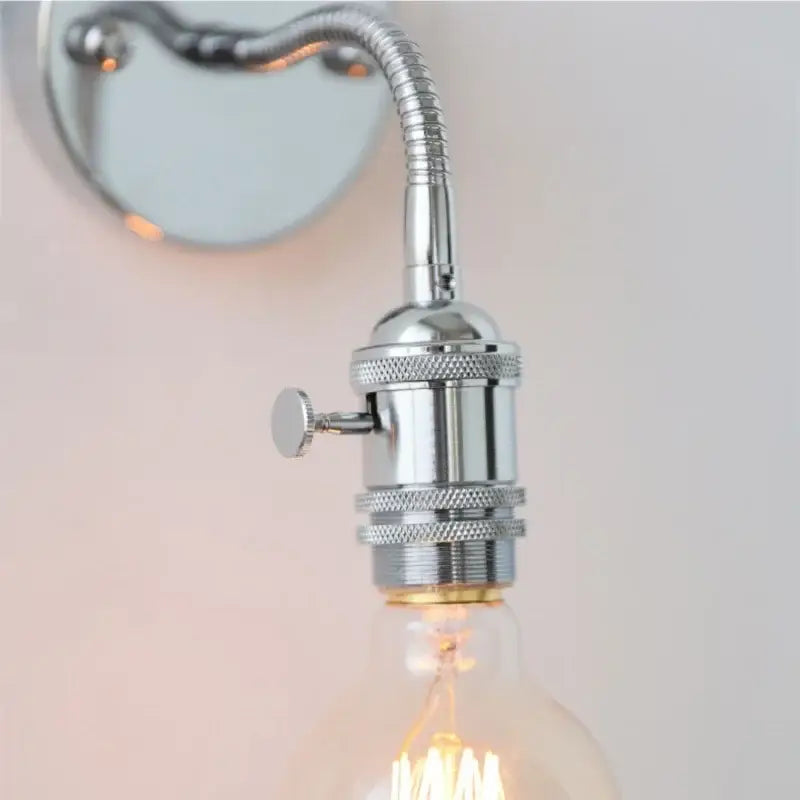 Chrome-finished industrial flexible led wall lamp sconce with gooseneck and exposed edison bulb for bedroom reading