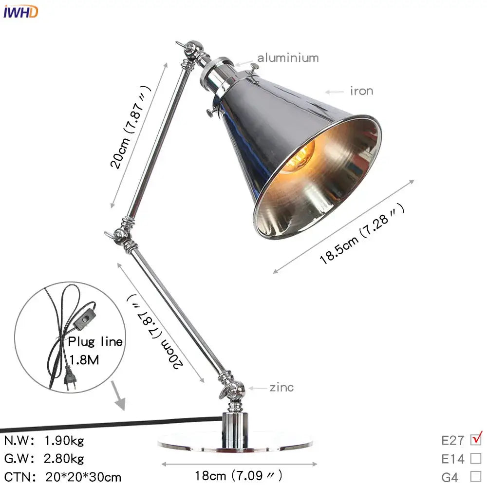 Industrial chrome led table lamp with adjustable arm polished chrome aluminum and iron decorbites industrial led desk lamp