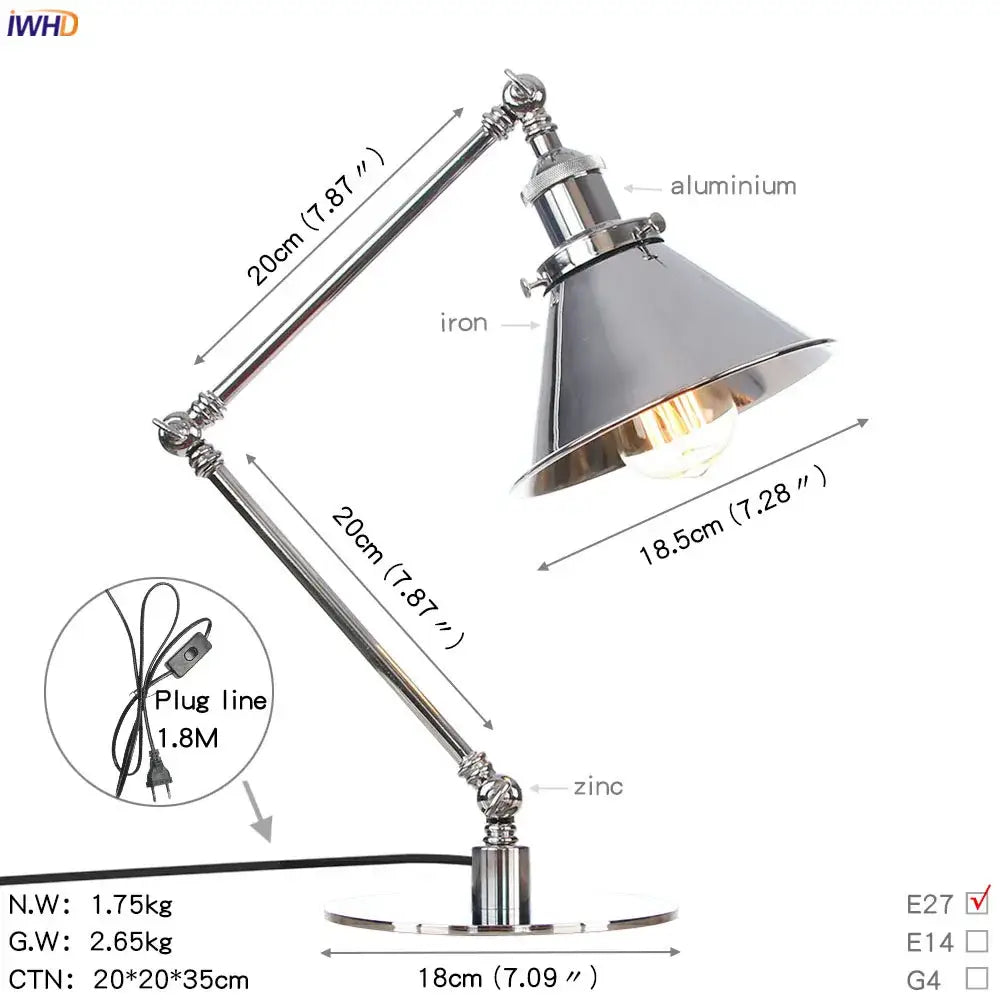 Industrial chrome led table lamp with adjustable articulated arms and conical shade for decorbites industrial led lighting