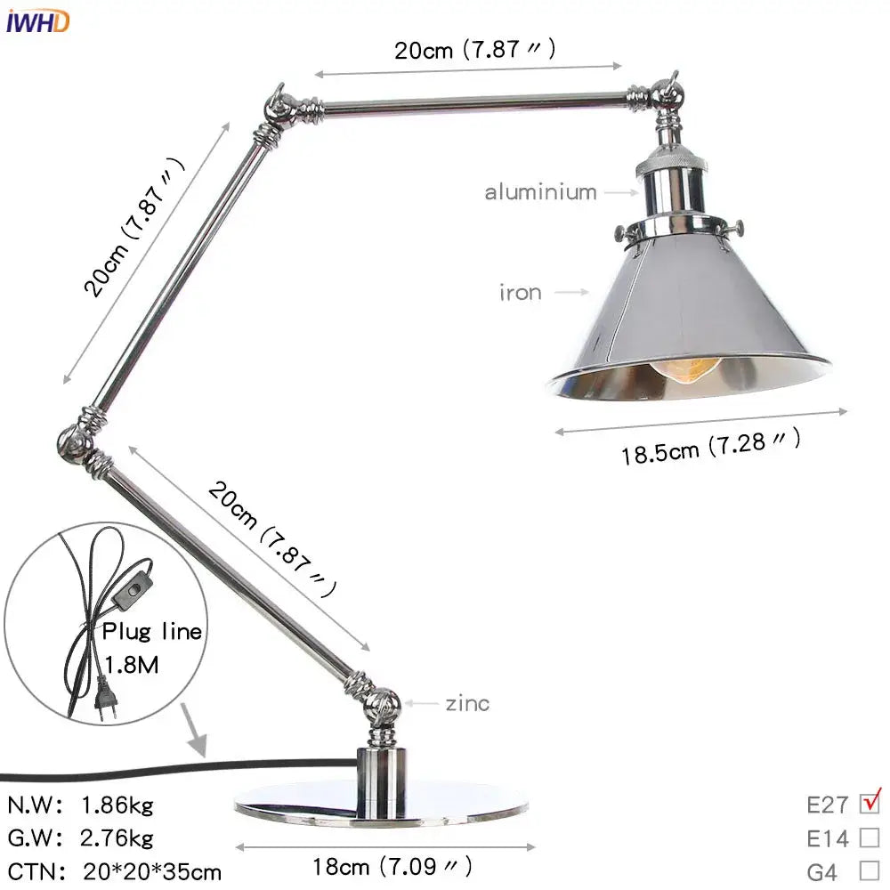 Industrial chrome led table lamp with adjustable aluminum and iron arms for flexible positioning by decorbites industrial led