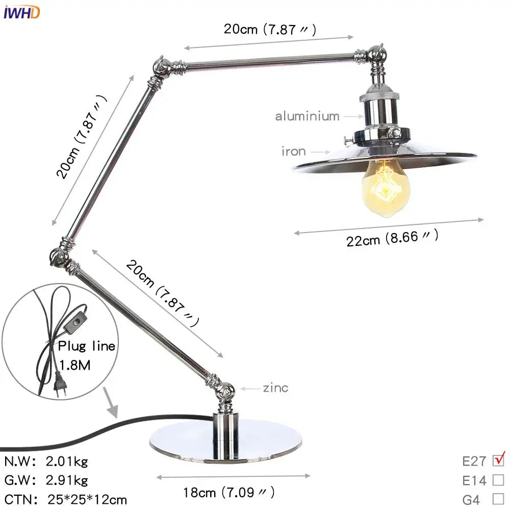Industrial chrome led table lamp with adjustable articulated aluminum and iron arms for flexible bedroom desk lighting decorbites industrial led