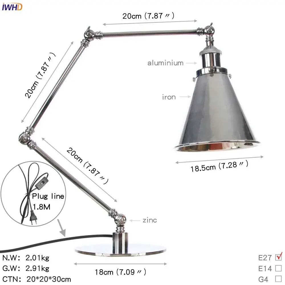 Industrial chrome led table lamp with adjustable aluminum and iron arms in polished chrome for flexible bedroom decorbites industrial led use
