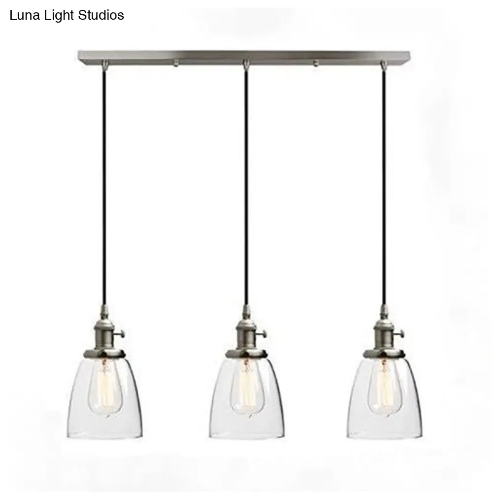 Industrial Chrome Pendant Light with 3 Clear Glass Lights - Modern Dining Room Hanging Lamp