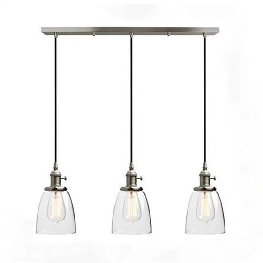 Industrial Chrome Pendant Light with 3 Clear Glass Lights - Modern Dining Room Hanging Lamp