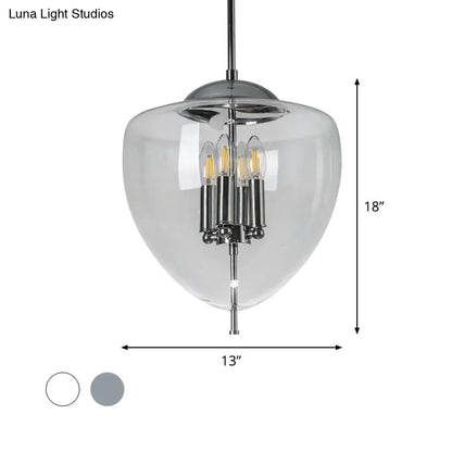 Industrial Chrome Pinecone Pendant Chandelier - Clear/Smoke Gray Glass - 4 Lights - Restaurant Hanging Lamp Kit