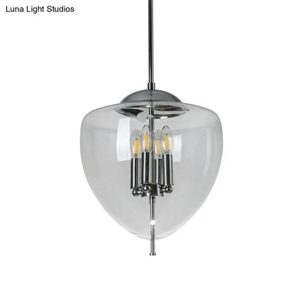 Industrial Chrome Pinecone Pendant Chandelier - Clear/Smoke Gray Glass - 4 Lights - Restaurant Hanging Lamp Kit