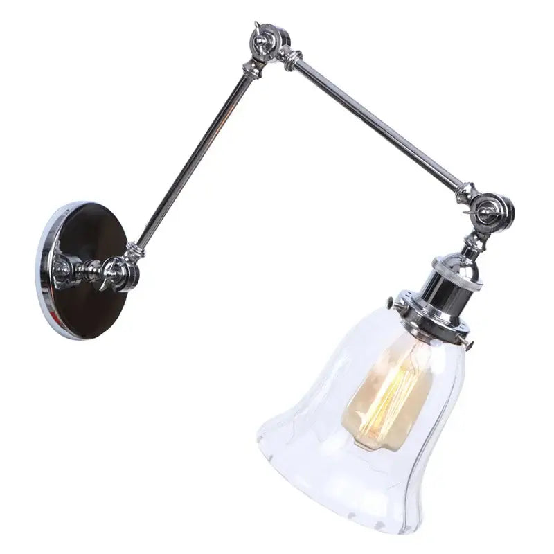 Chrome industrial led adjustable wall sconce with clear bell-shaped glass shade and exposed edison bulb for bedroom decorbites chrome industrial