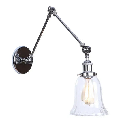 Chrome industrial led wall sconce with adjustable arm clear glass bell shade and exposed edison bulb for bedroom decorbites chrome industrial