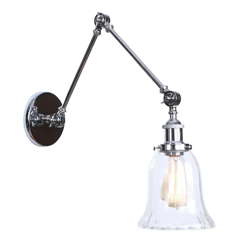 Chrome industrial led wall sconce with adjustable arm clear glass bell shade and exposed edison bulb for bedroom decorbites chrome industrial