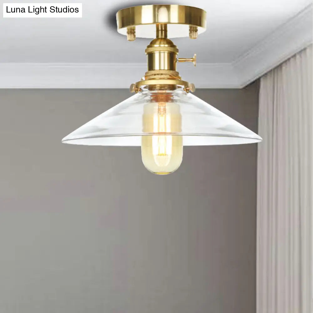 Industrial Clear/Amber Glass Semi Flush Ceiling Light Fixture for Living Room