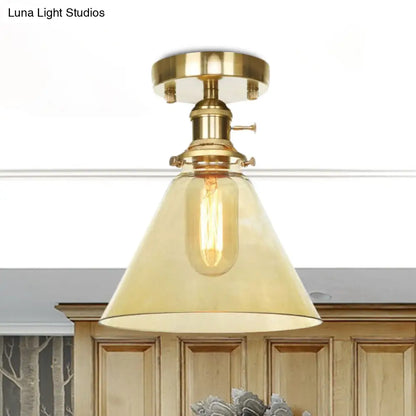 Industrial Clear/Amber Glass Semi Flush Ceiling Light Fixture for Living Room