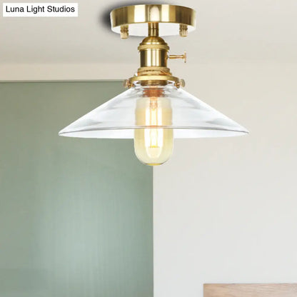 Industrial Clear/Amber Glass Semi Flush Ceiling Light Fixture for Living Room