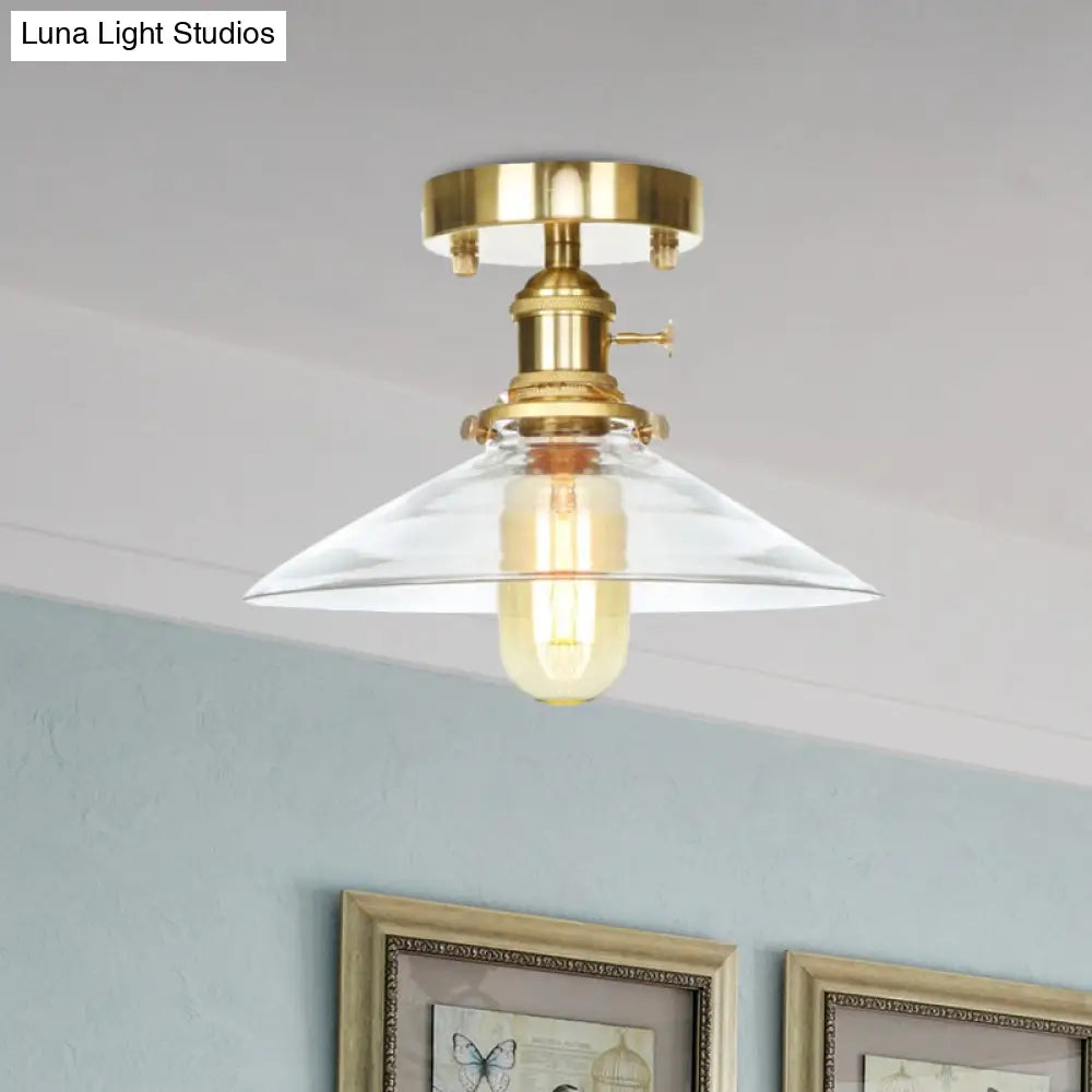 Industrial Clear/Amber Glass Semi Flush Ceiling Light Fixture for Living Room