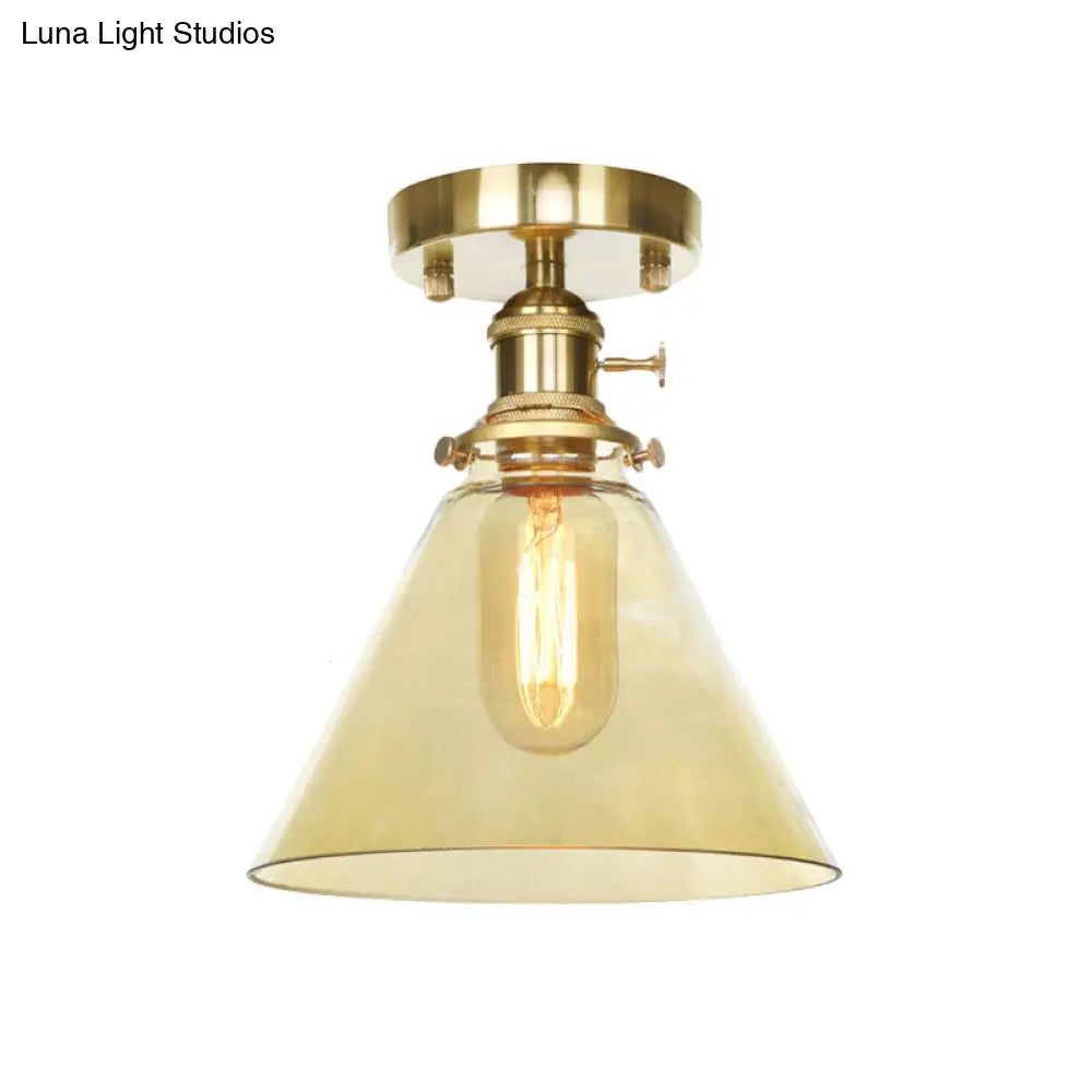 Industrial Clear/Amber Glass Semi Flush Ceiling Light Fixture for Living Room