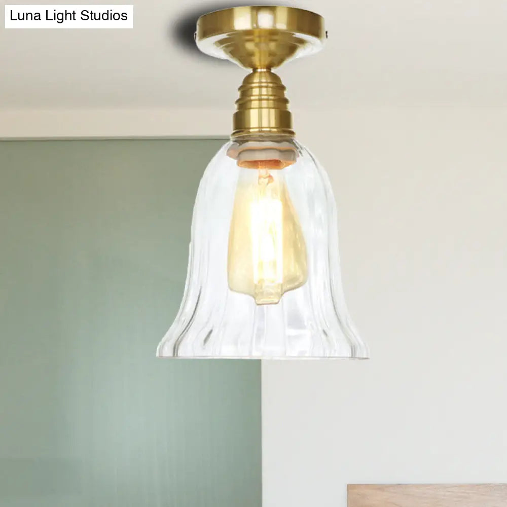 Industrial Clear/Amber Glass Semi Flush Ceiling Light Fixture for Living Room