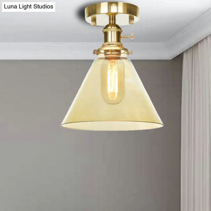 Industrial Clear/Amber Glass Semi Flush Ceiling Light Fixture for Living Room