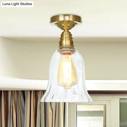 Industrial Clear/Amber Glass Semi Flush Ceiling Light Fixture for Living Room